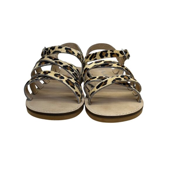 Mini Boden Girls Leopard Print Real Fur Adjustable Straps Sandals Size US 6.5 - Picture 2 of 9